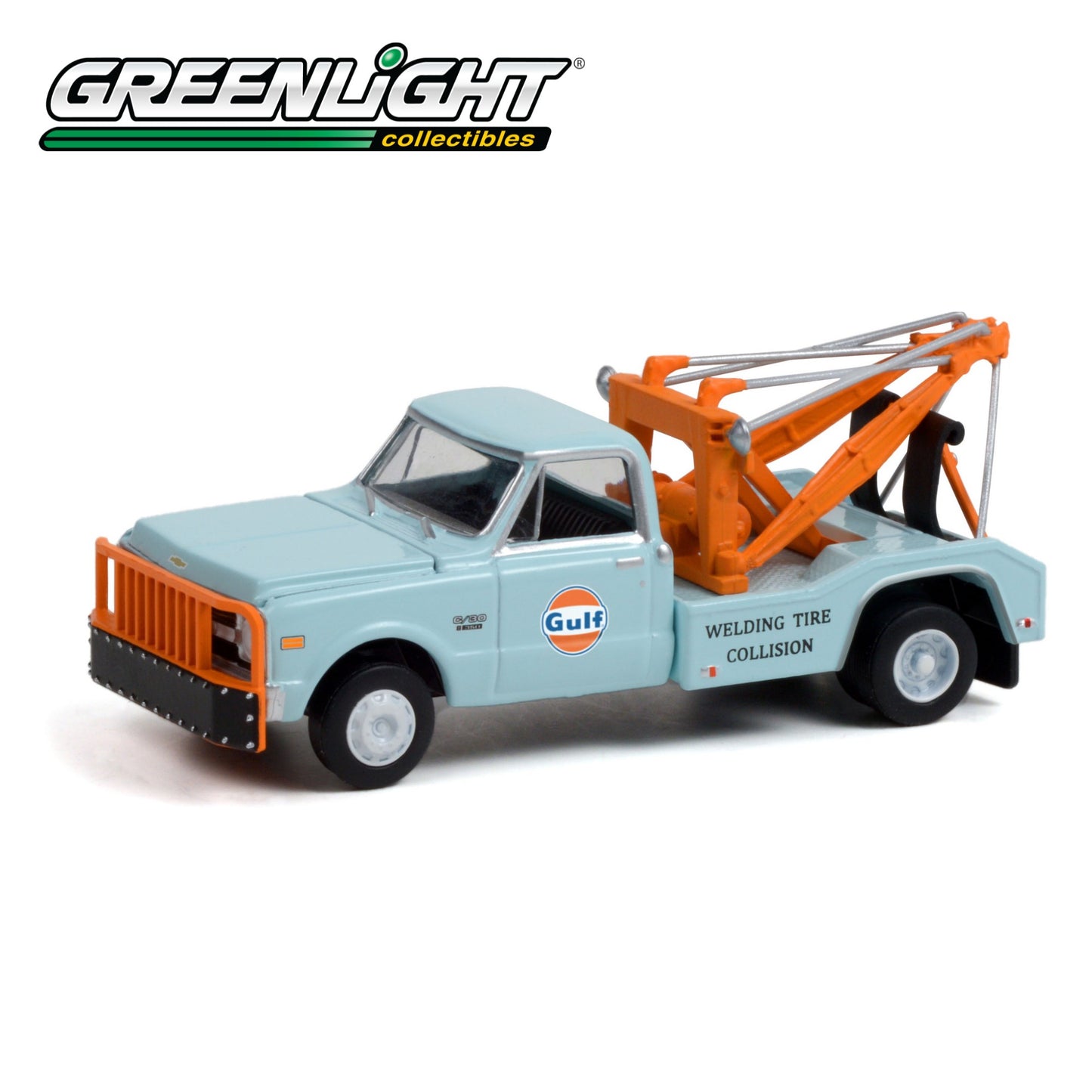 GREENLIGHT 1969 Chevrolet C-30 Dually Wrecker - Gulf Oil 'Welding Tire Collision'  1:64 - 30275