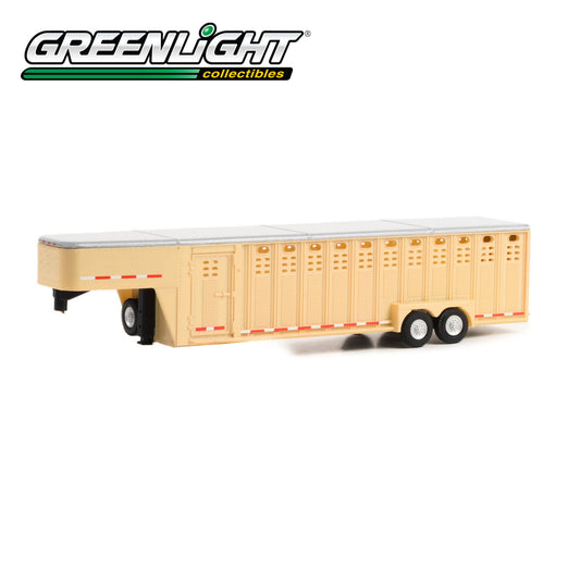 GREENLIGHT Hitch & Tow Trailers - 26-Foot Vertical Three Hole Gooseneck Livestock Trailer - Beige 1:64 - 30420