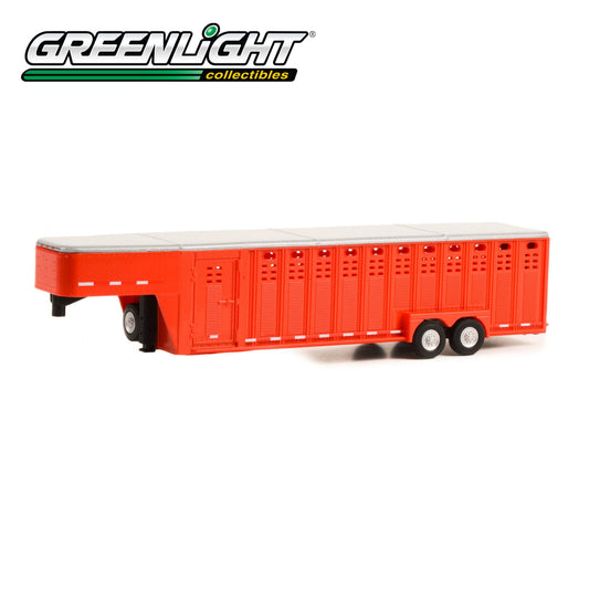 GREENLIGHT Hitch & Tow Trailers - 26-Foot Vertical Three Hole Gooseneck Livestock Trailer - Red 1:64 - 30421