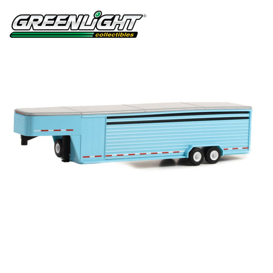 GREENLIGHT Hitch & Tow Trailers - 26-Foot Continious Gooseneck Livestock Trailer - Light Blue 1:64 - 30422