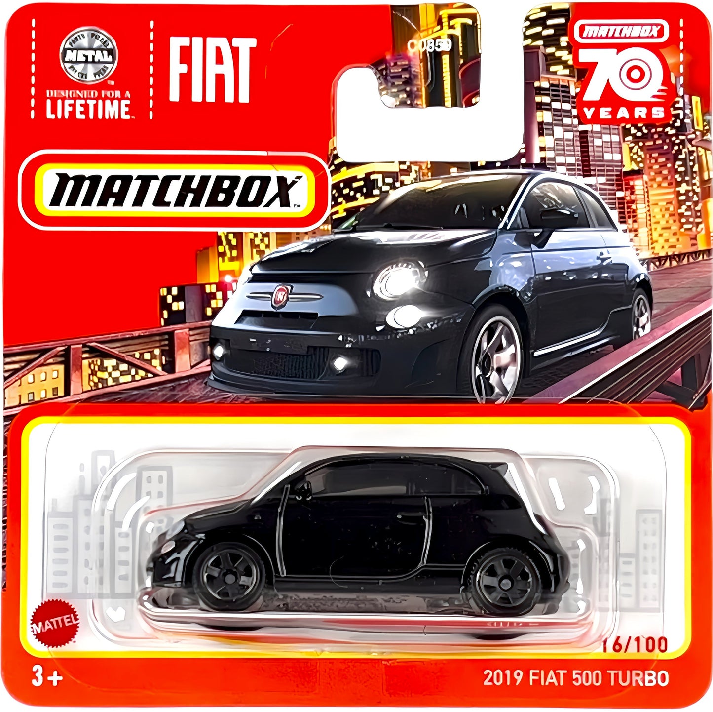 MATCHBOX 2019 Fiat 500 Turbo Black 16/100 MBX Metro 1:64 - HLD05