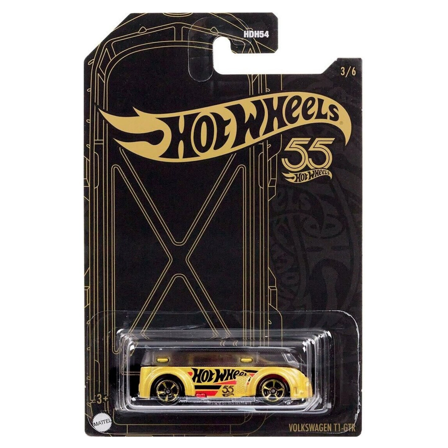 2023 HOT WHEELS 55th Anniversary Black and Yellow Series Volkswagen T1-GTR 1:64 3/6 - HLJ98