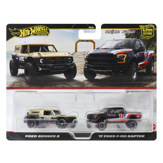 HOT WHEELS Premium Car Culture 2 Pack - 2017 Ford F150 Raptor &amp; Ford Bronco R 1:64 - HRR77