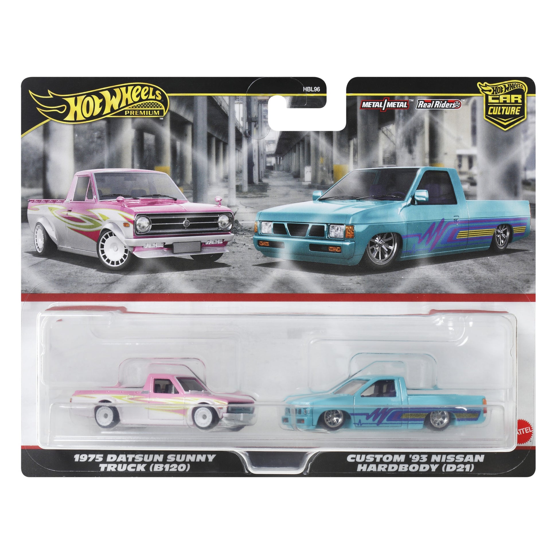 HOT WHEELS Premium Car Culture 2 Pack - 1975 Datsun Sunny Truck (B120) & Custom '93 Nissan Hardbody (D21) 1:64 - HRR78