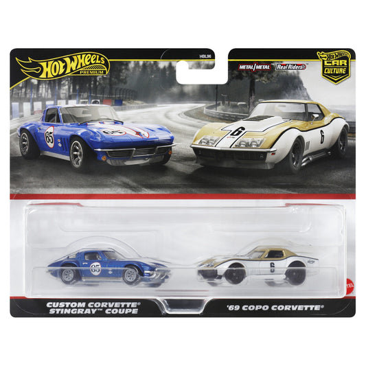 HOT WHEELS Premium Car Culture 2 Pack - Custom Corvette Stingray Coupe &amp; '69 COPO Corvette 1:64 - HRR80