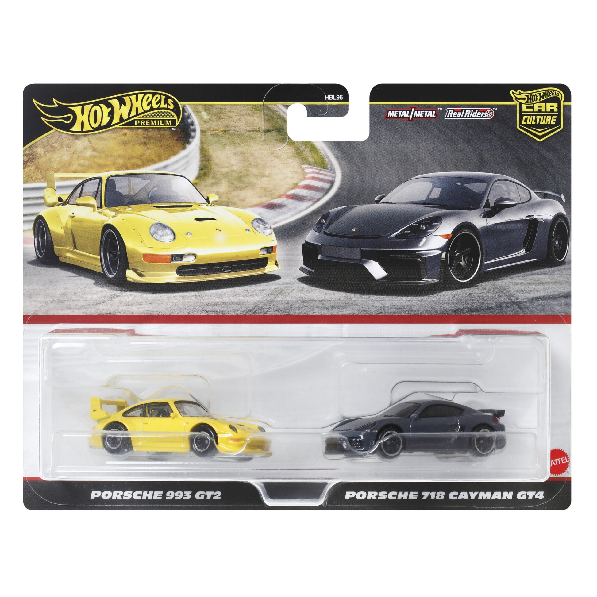 HOT WHEELS Premium Car Culture 2 Pack - Porsche 993 GT2 & Porsche 718 Cayman GT4 1:64 - HRR82