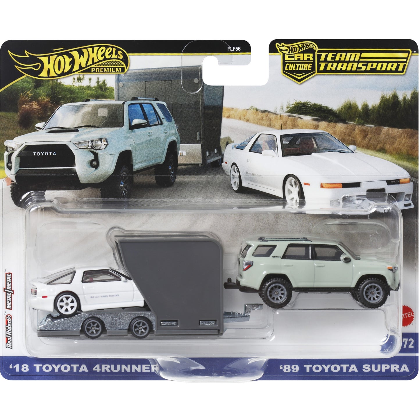 HOT WHEELS Premium Team Transport - '18 Toyota 4Runner/'89 Toyota Supra with Open Trailer #72 1:64 - HRV37