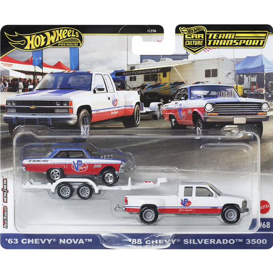 HOT WHEELS Premium Team Transport - ’63 Chevy Nova/’88 Chevy Silverado 3500 #68 1:64 - HRV42