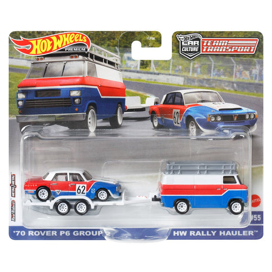 HOT WHEELS Premium Team Transport - '70 Rover P6 Group 2/HW Rally Hauler 1:64 - HKF45