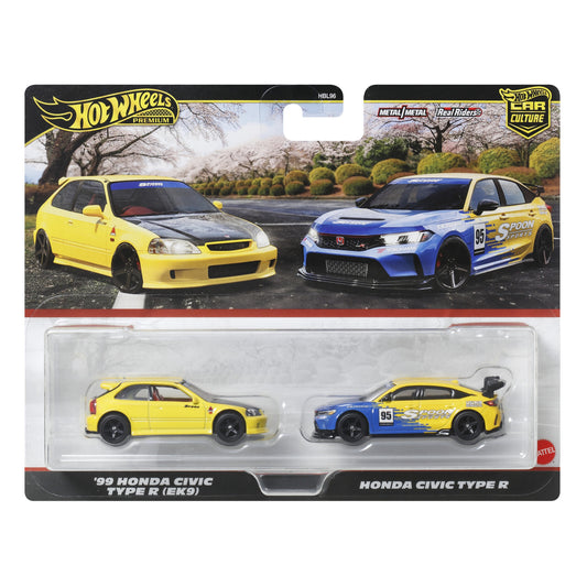 HOT WHEELS Premium Car Culture 2 Pack - '99 Honda Civic Type R (EK9) & '24 Honda Civic Type-R 1:64 - JBL00