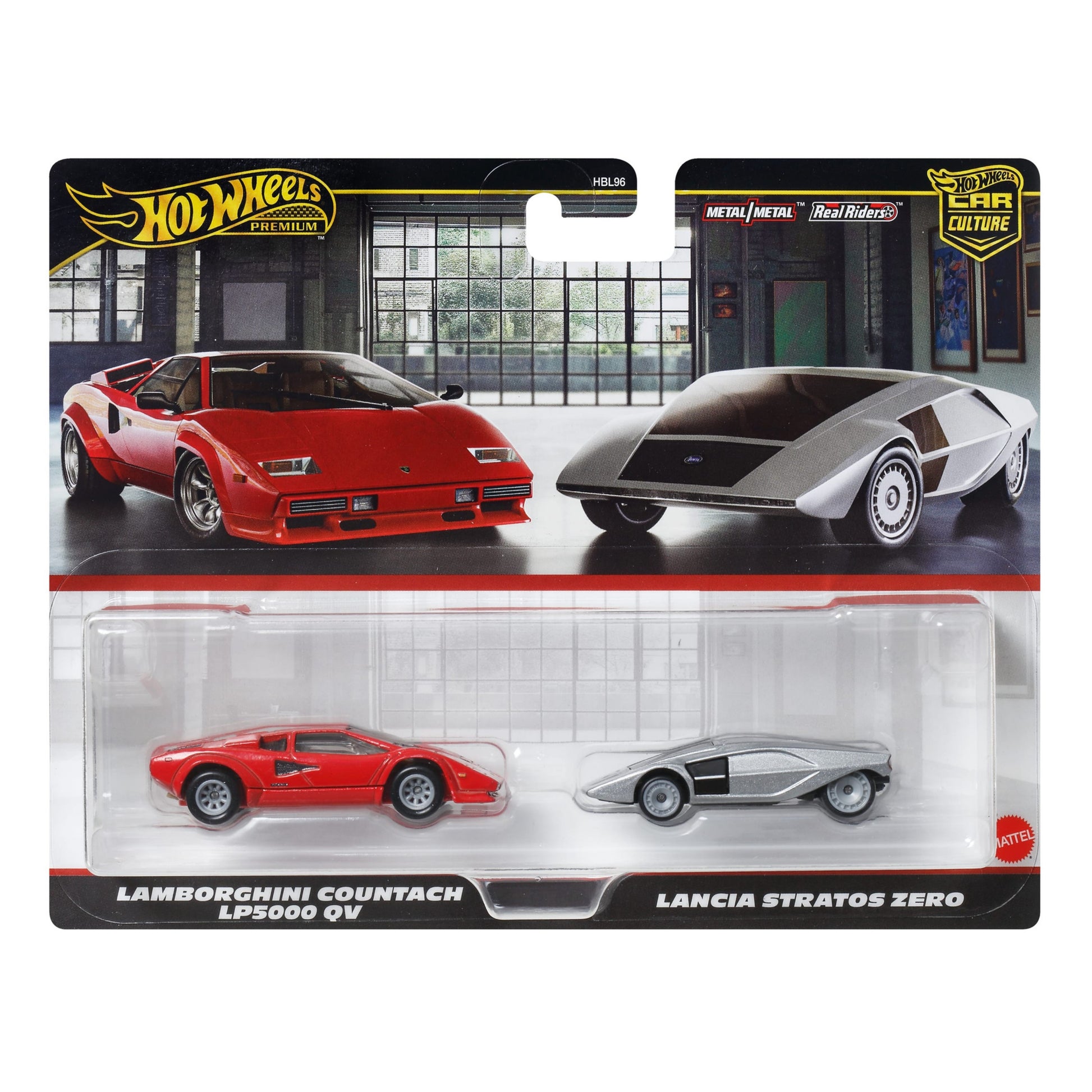 HOT WHEELS Premium Car Culture 2 Pack - Lancia Stratos Zero & Lamborghini Countach LP 5000 QV 1:64 - JBL02