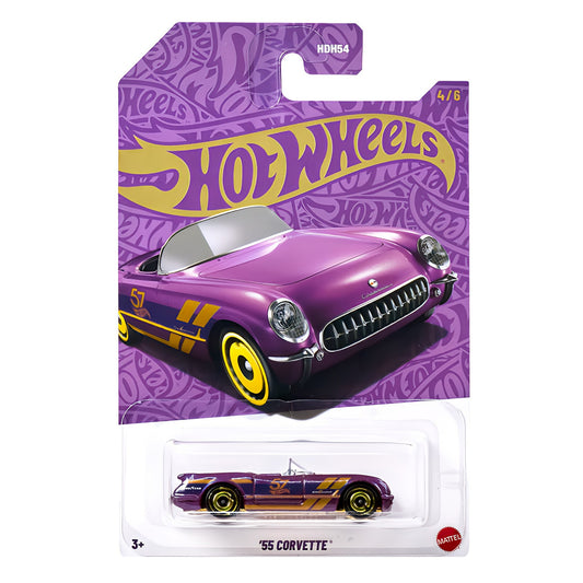 2025 HOT WHEELS 57th Anniversary Purple and Gold Series '55 Chevroltte Corvette 1:64 4/6 - JDM23