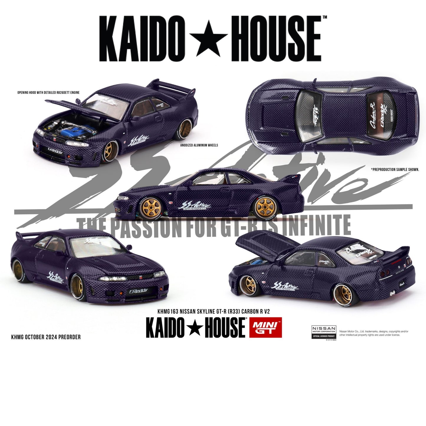 MINI GT Nissan Skyline GT-R (R33) Active Carbon R V2 Kaidohouse 1:64 - KHMG163