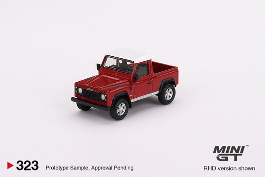 MINI GT Land Rover Defender 90 Pickup Masai Red LHD/RHD #323 1:64 - MGT00323