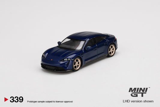 MINI GT Porsche Taycan Turbo S Gentian Blue Metallic LHD/RHD #339 1:64 - MGT00339