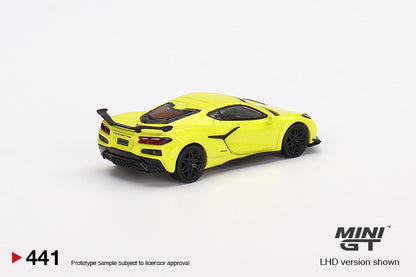 MINI GT Chevrolet Corvette Z06 2023 Accelerate Yellow LHD/RHD #441 1:64 - MGT00441