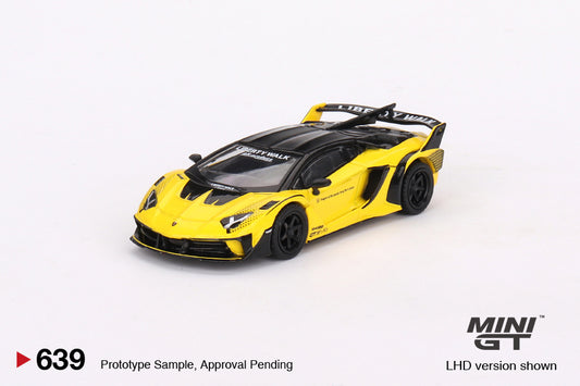 MINI GT Lamborghini LB-Silhouette WORKS Aventador GT EVO Yellow LHD/RHD #639 1:64 - MGT00639