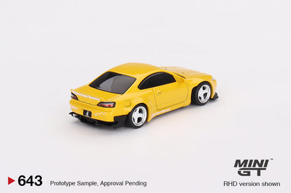 MINI GT Nissan Silvia (S15) Rocket Bunny Bronze Yellow RHD #643 1:64 - MGT00643