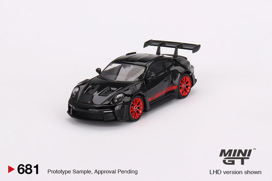 MINI GT Porsche 911 (992) GT3 RS Black with Pyro Red LHD/RHD #681 1:64 - MGT00681