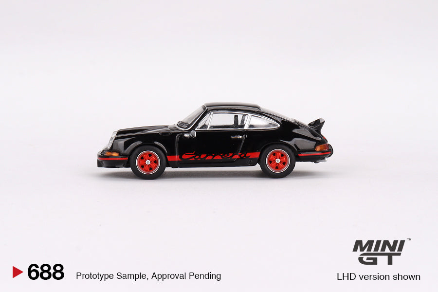 MINI GT Porsche 911 Carrera RS 2.7 Black with Red Livery LHD/RHD #688 1:64 - MGT00688