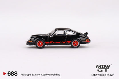 MINI GT Porsche 911 Carrera RS 2.7 Black with Red Livery LHD/RHD #688 1:64 - MGT00688