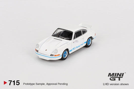 MINI GT Porsche 911 Carrera RS 2.7 Grand Prix White with Blue Livery LHD/RHD #715 1:64 - MGT00715