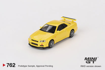 MINI GT Nissan Skyline GT-R (R34) V-Spec Lightning Yellow RHD #762 1:64 - MGT00762