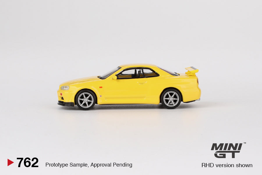 MINI GT Nissan Skyline GT-R (R34) V-Spec Lightning Yellow RHD #762 1:64 - MGT00762