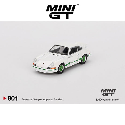 MINI GT Porsche 911 Carrera RS 2.7 Grand Prix White with Green Livery LHD/RHD #801 1:64 - MGT00801