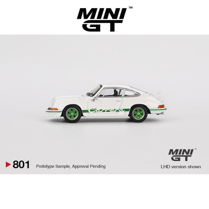 MINI GT Porsche 911 Carrera RS 2.7 Grand Prix White with Green Livery LHD/RHD #801 1:64 - MGT00801