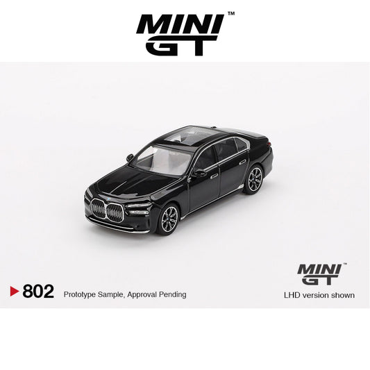 MINI GT BMW i7 eDrive50 Black Sapphire LHD/RHD #802 1:64 - MGT00802