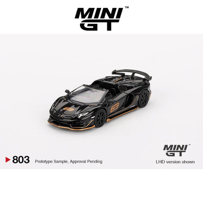 MINI GT Lamborghini Aventador SVJ 63 Roadster Nero Aldebaran LHD/RHD #803 1:64 - MGT00803