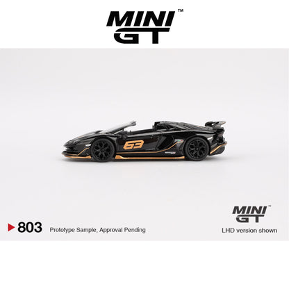 MINI GT Lamborghini Aventador SVJ 63 Roadster Nero Aldebaran LHD/RHD #803 1:64 - MGT00803