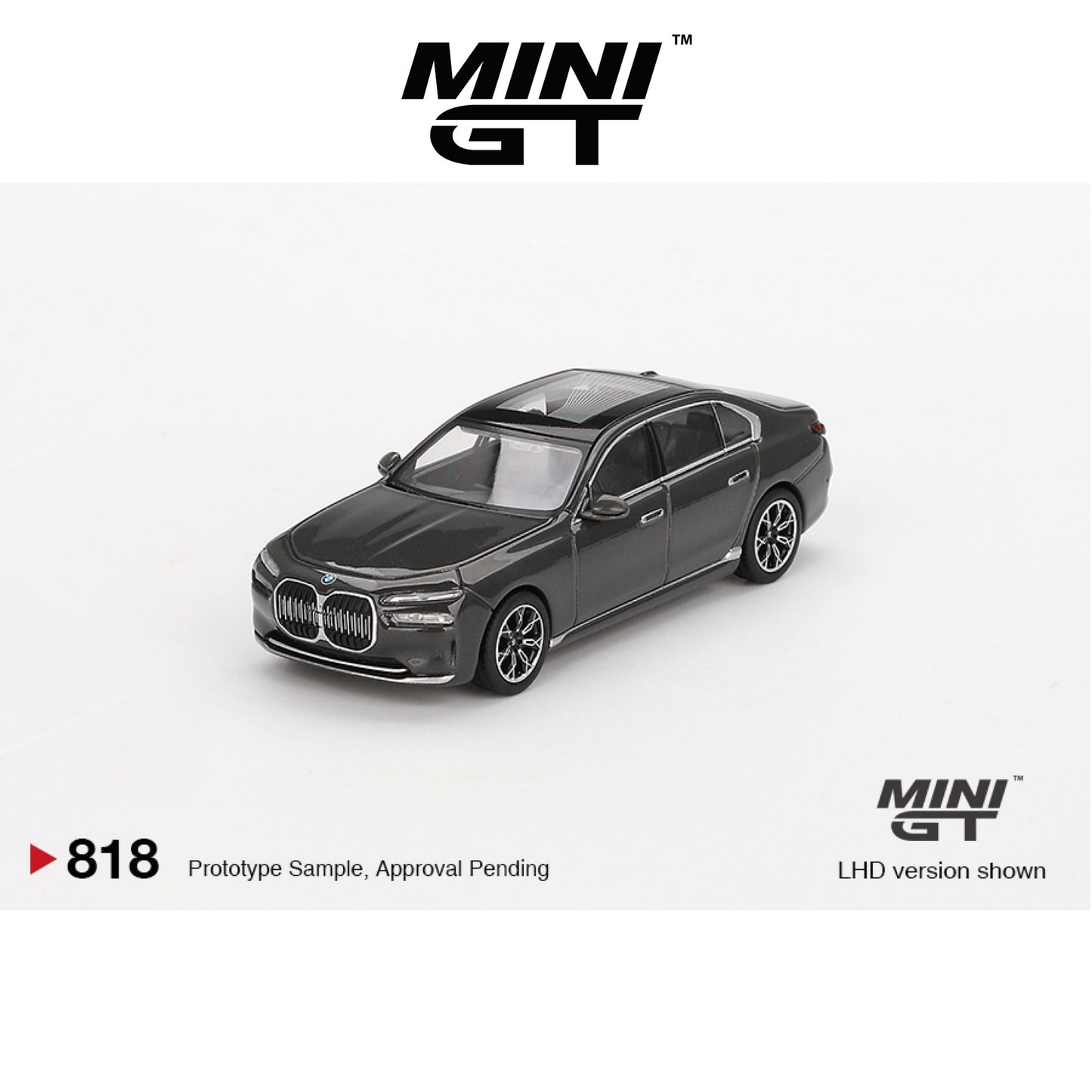 MINI GT BMW i7 xDrive60 Dravit Grey LHD/RHD #818 1:64 - MGT00818