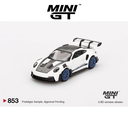 MINI GT Porsche 911 (992) GT3 RS Weissach Package White with Indigo Blue #853 LHD/RHD 1:64 - MGT00853