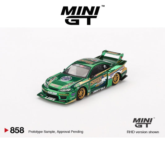 MINI GT Nissan LB-Super Silhouette S15 SILVIA LBWK 2024 Fausto Racing #858 RHD 1:64 - MGT00858-R