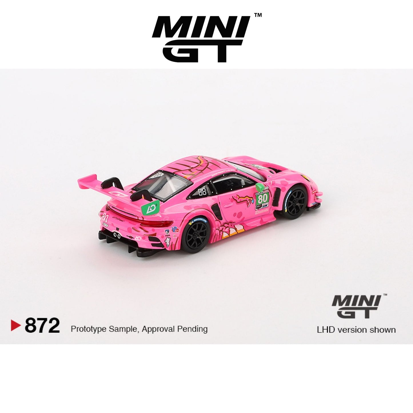 MINI GT Porsche 911 GT3 R #80 AO Racing 2023 IMSA Virginia "Roxy" #872 LHD 1:64 - MGT00872-L