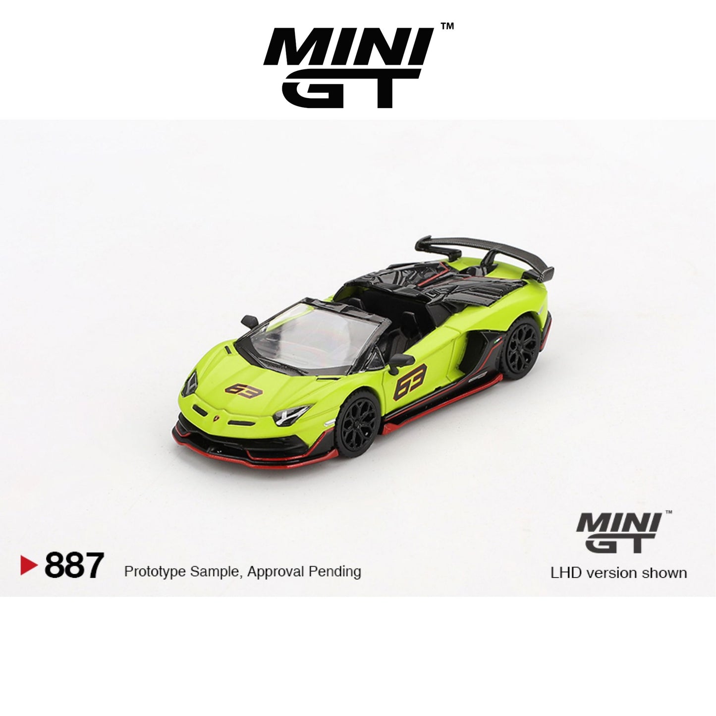 MINI GT Lamborghini Aventador SVJ 63 Roadster Verde Shock LHD/RHD #887 1:64 - MGT00887