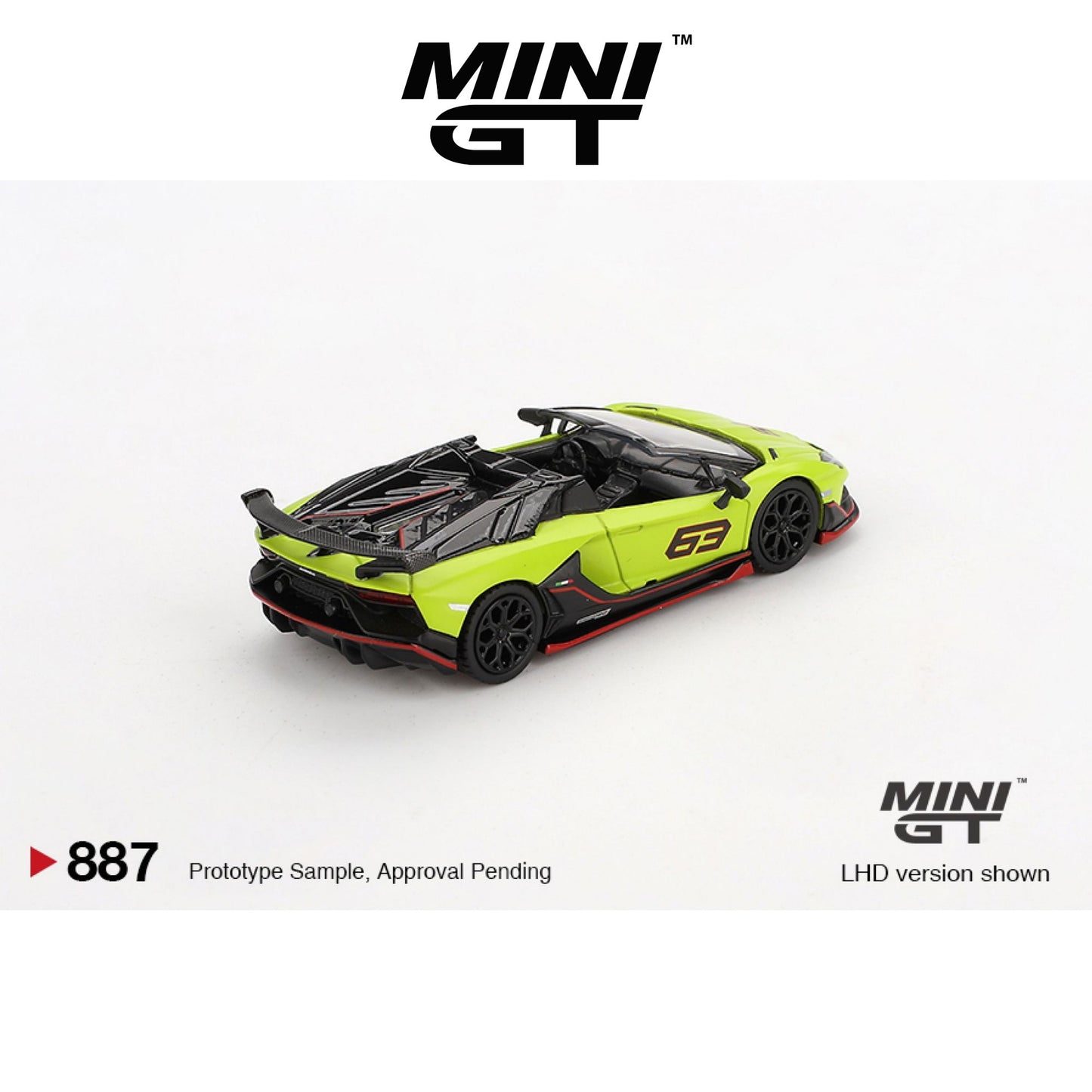 MINI GT Lamborghini Aventador SVJ 63 Roadster Verde Shock LHD/RHD #887 1:64 - MGT00887