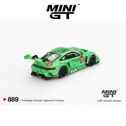 MINI GT Porsche 911 GT3 R #77 AO Racing "Rexy" 2024 IMSA Daytona 24 Hrs GTD Pro 2nd Place LHD/RHD #889 1:64 - MGT00889