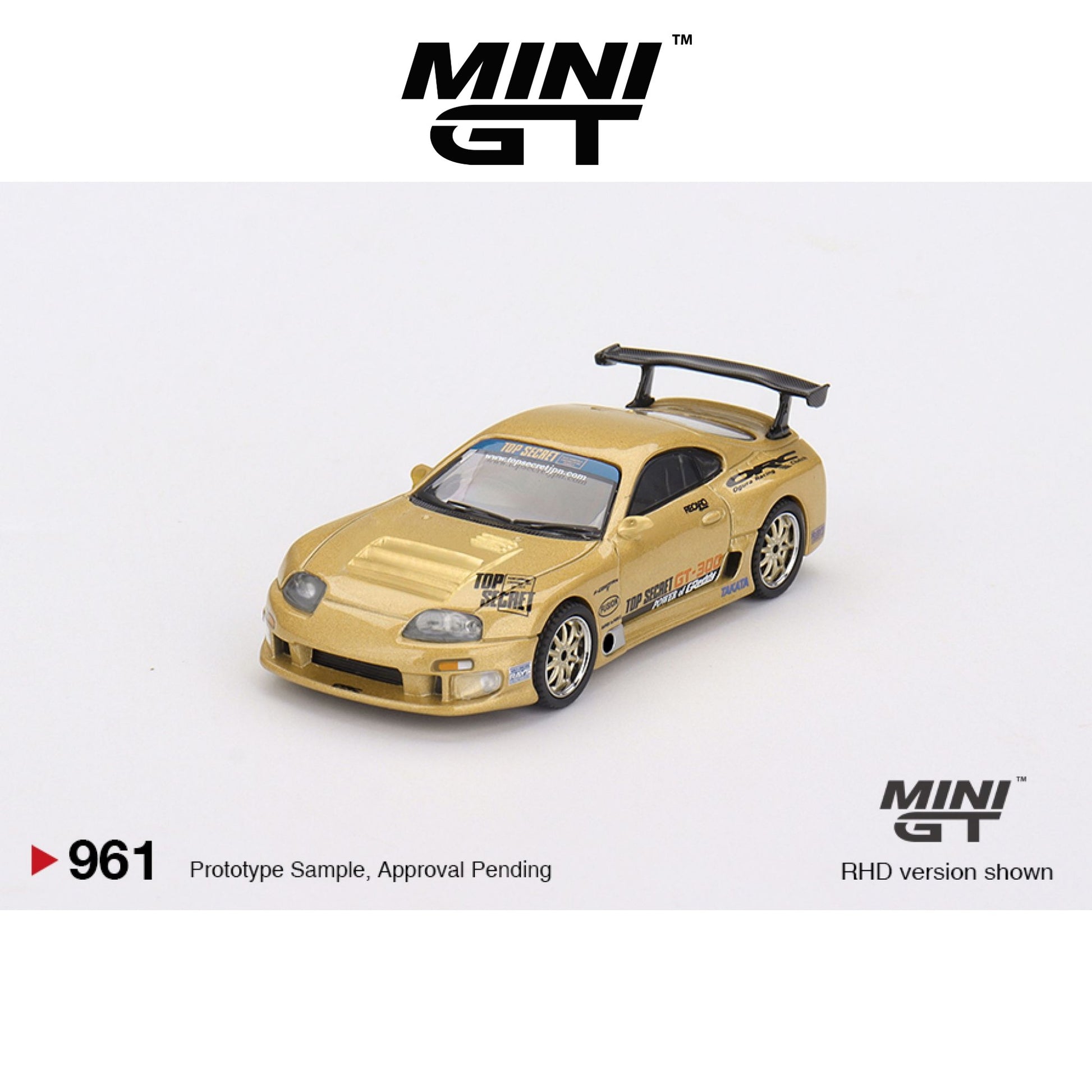 MINI GT Toyota Supra (A80) Top Secret GT-300 Top Secret Gold RHD #961 1:64 - MGT00961