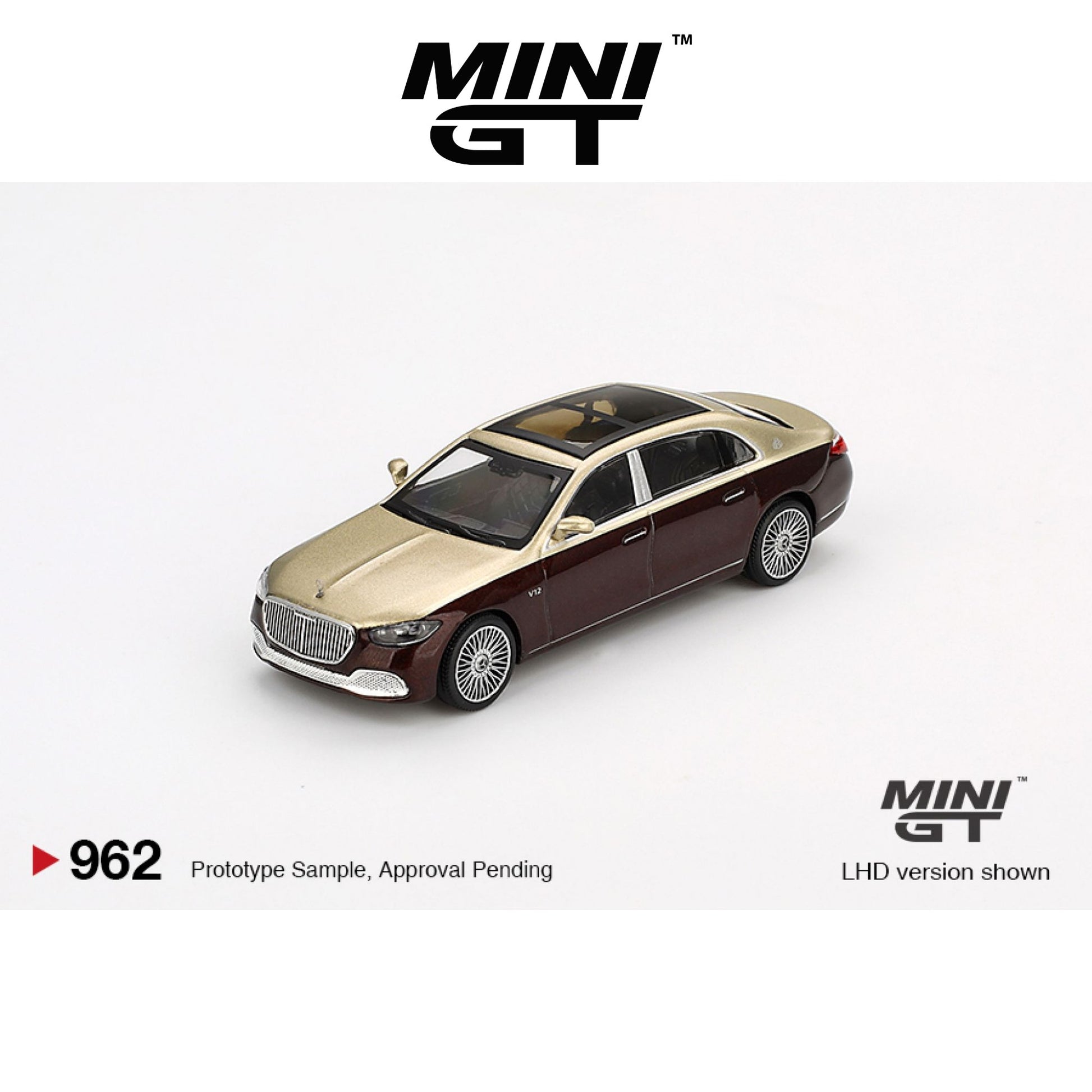 MINI GT Mercedes Maybach S680 Gold / Dark Red Metallic LHD/RHD #962 1:64 - MGT00962