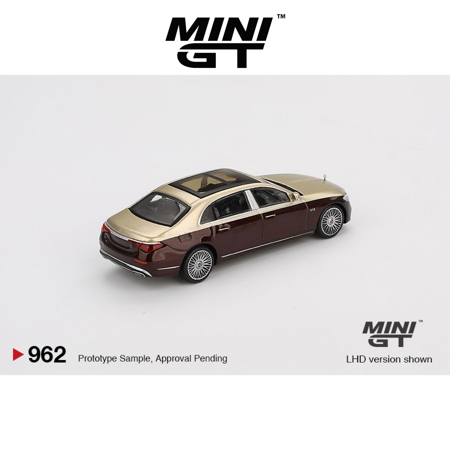 MINI GT Mercedes Maybach S680 Gold / Dark Red Metallic LHD/RHD #962 1:64 - MGT00962