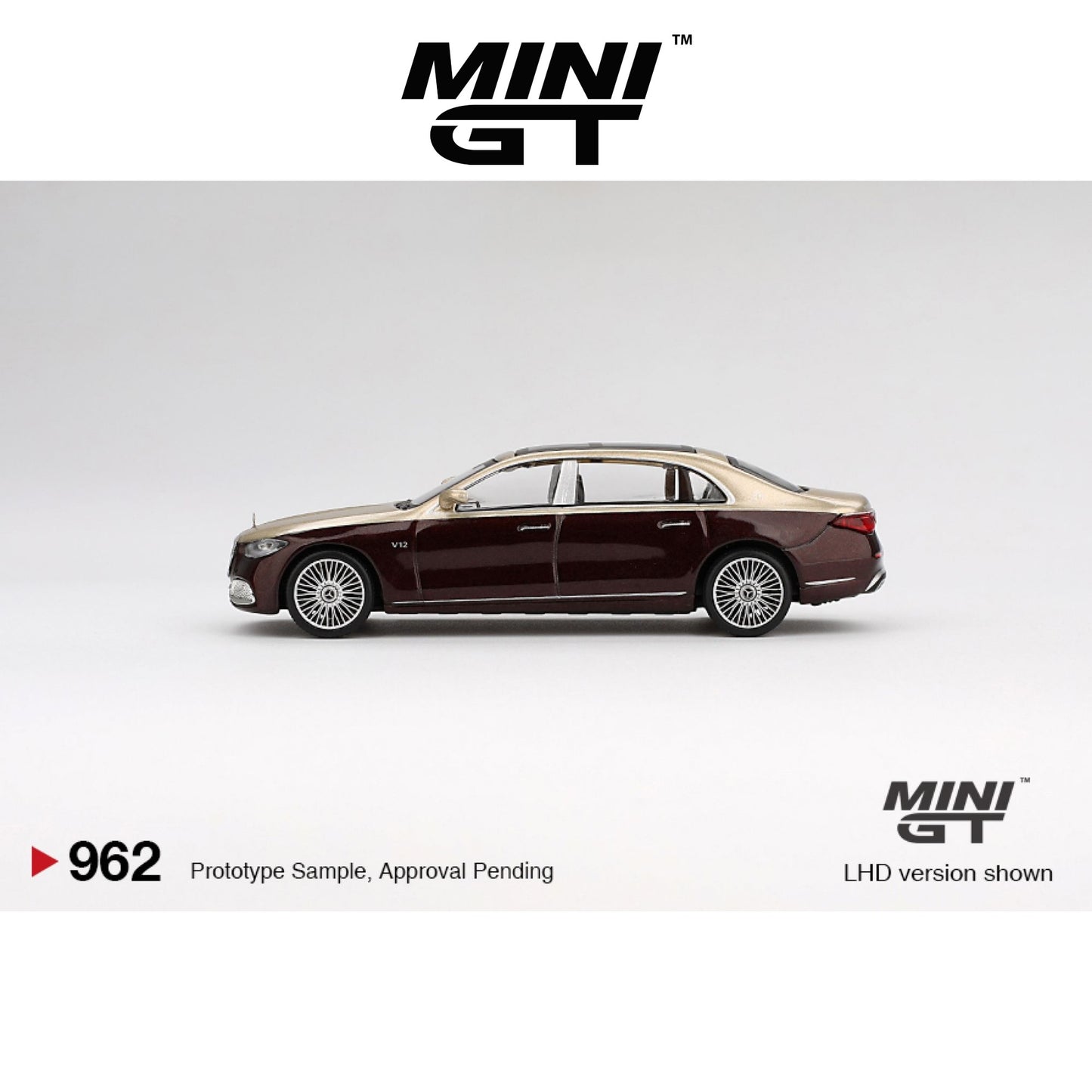 MINI GT Mercedes Maybach S680 Gold / Dark Red Metallic LHD/RHD #962 1:64 - MGT00962