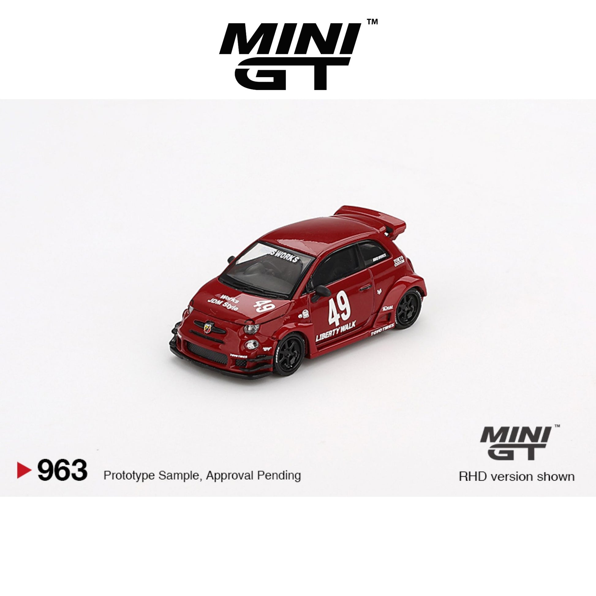 MINI GT LB-WORKS x Abas Works Fiat Abarth 595 Red LHD/RHD #963 1:64 - MGT00963