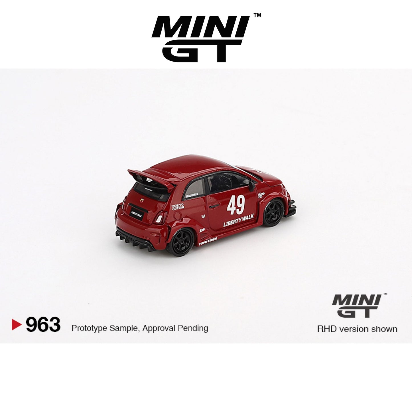 MINI GT LB-WORKS x Abas Works Fiat Abarth 595 Red LHD/RHD #963 1:64 - MGT00963