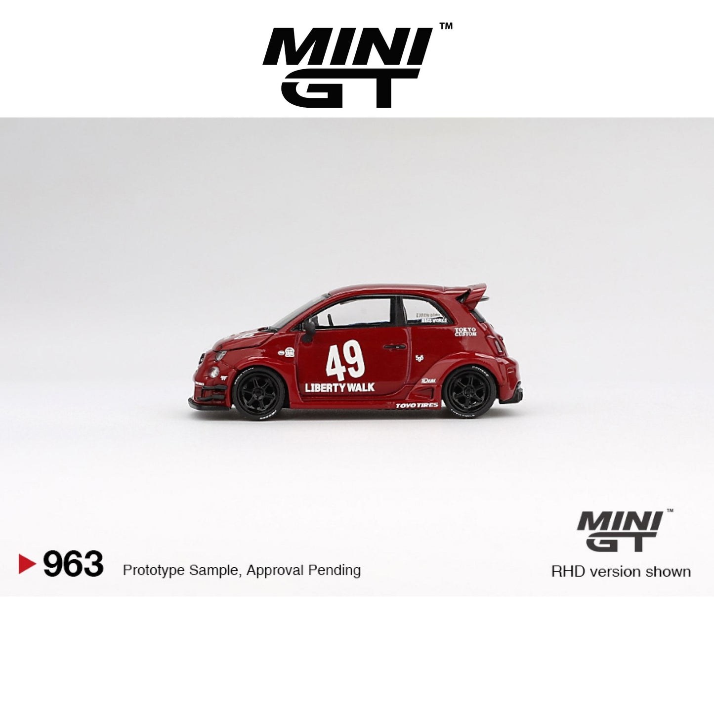 MINI GT LB-WORKS x Abas Works Fiat Abarth 595 Red LHD/RHD #963 1:64 - MGT00963