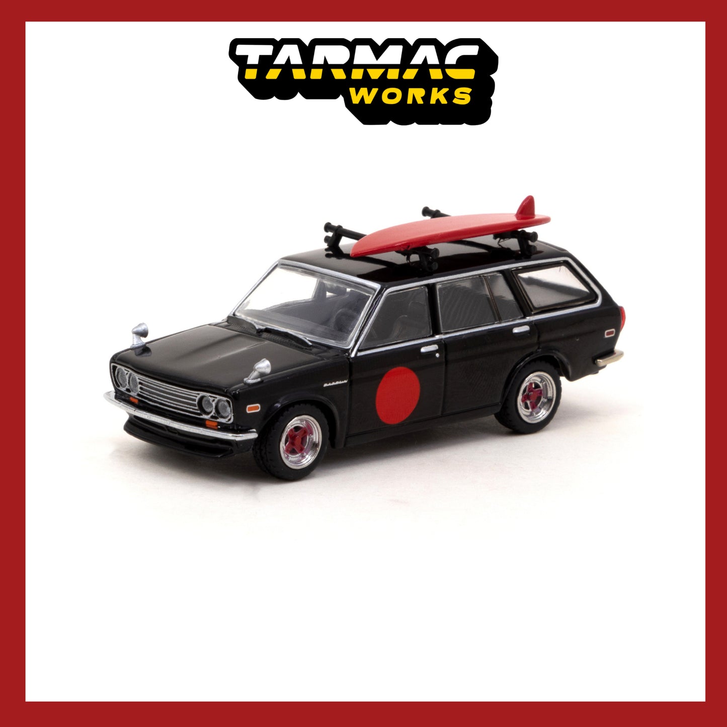 TARMAC WORKS Datsun 510 Wagon with Surfboard Black/Red 1:64 - T64G-026-BK