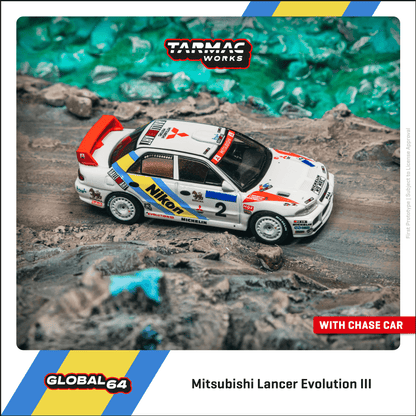 TARMAC WORKS Mitsubishi Lancer Evolution III Hong Kong Beijing Rally 1995 Winner K. Eriksson / S. Parmander 1:64 - T64G-050-95HKBR02