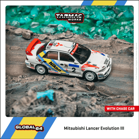 TARMAC WORKS Mitsubishi Lancer Evolution III Hong Kong Beijing Rally 1995 Winner K. Eriksson / S. Parmander 1:64 - T64G-050-95HKBR02